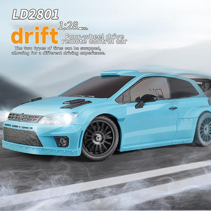 LDRC 2801 1/28 Mini RC Drift Car GTR 2.4GHz 4WD RTR with 4PCS Drift Tires Racing Radio Control Cars (Blue2)