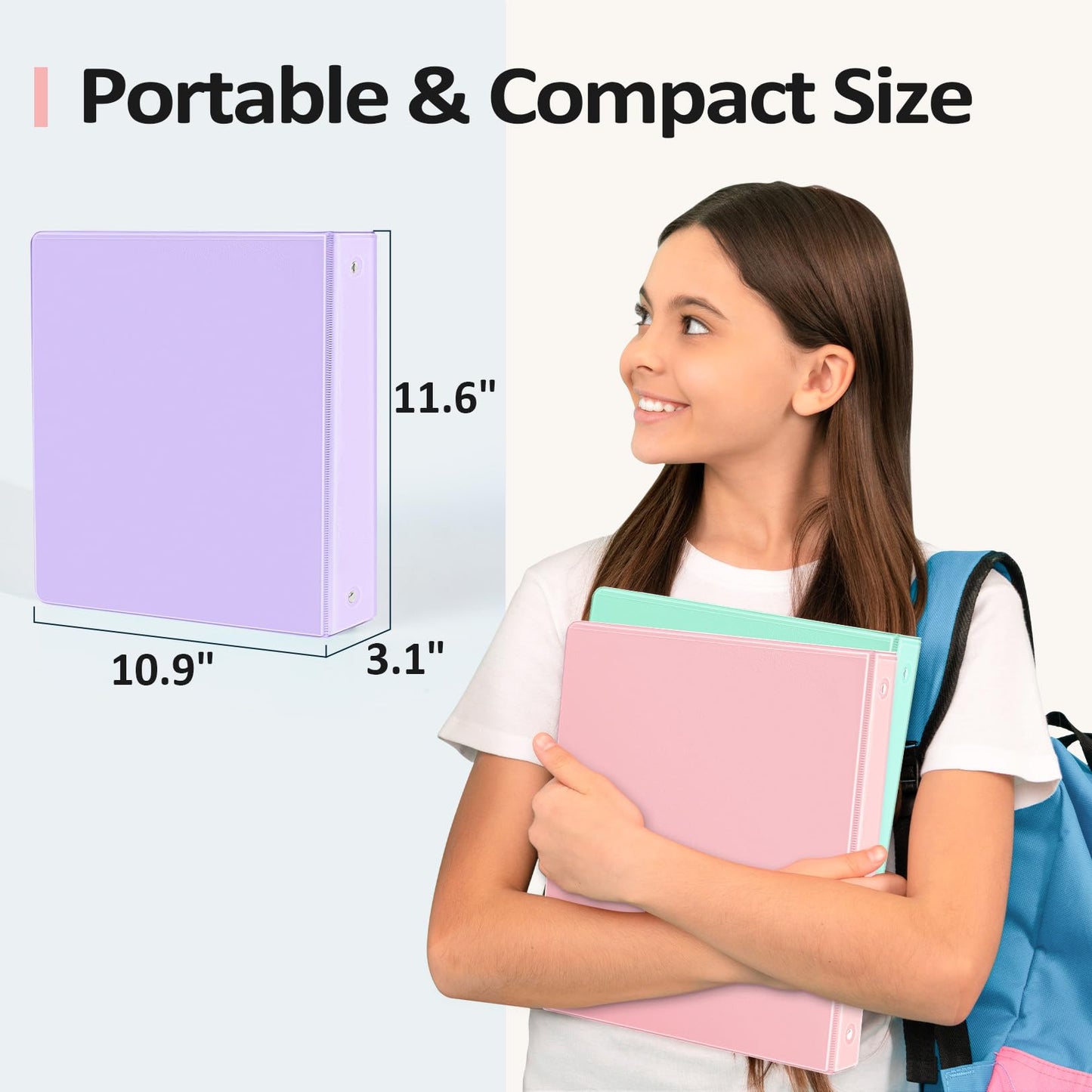 BinderX Extra Durable 3 Ring Binder, Round Ring 2 Inch Binders, Fits 450 Sheets of 8.5x11 Paper, Customizable View Cover with Inside Pockets, Cute 2" Binder, School Supplies for Girl, Lavender Purple