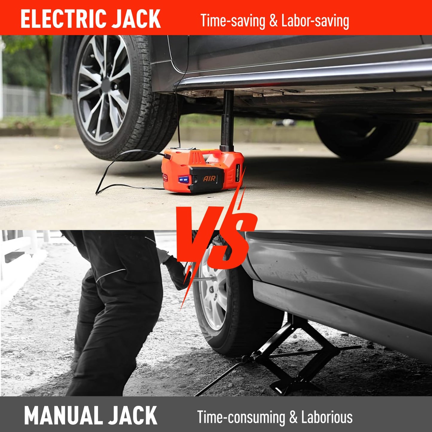 Trihelper Electric Car Jack 5 Ton 12V Floor Jack Hydraulic Jack Stand Car Lift Jack with Integrated Tire Pump for SUV Truck Sedan Vehicle Roadside Emergency Tire Change