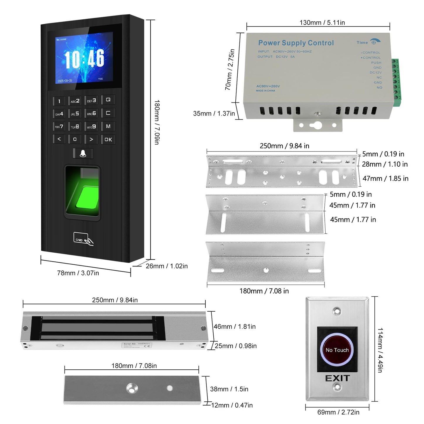 XYBkey Complete Biometric Fingerprint Security Access Control System Kit, RFID Keyboard Door Lock, Time and Attendance System, Smart Remote Control Door Opener, 600-Pound Electromagnetic Lock + ZL