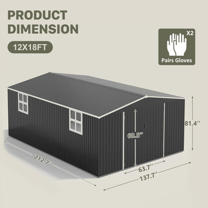 Polar Aurora 12x18 FT Outdoor Storage Shed, Garden Shed with Window, Updated Frame Structure and Lockable Doors, Metal Tool Sheds for Backyard Garden Patio Lawn, Black