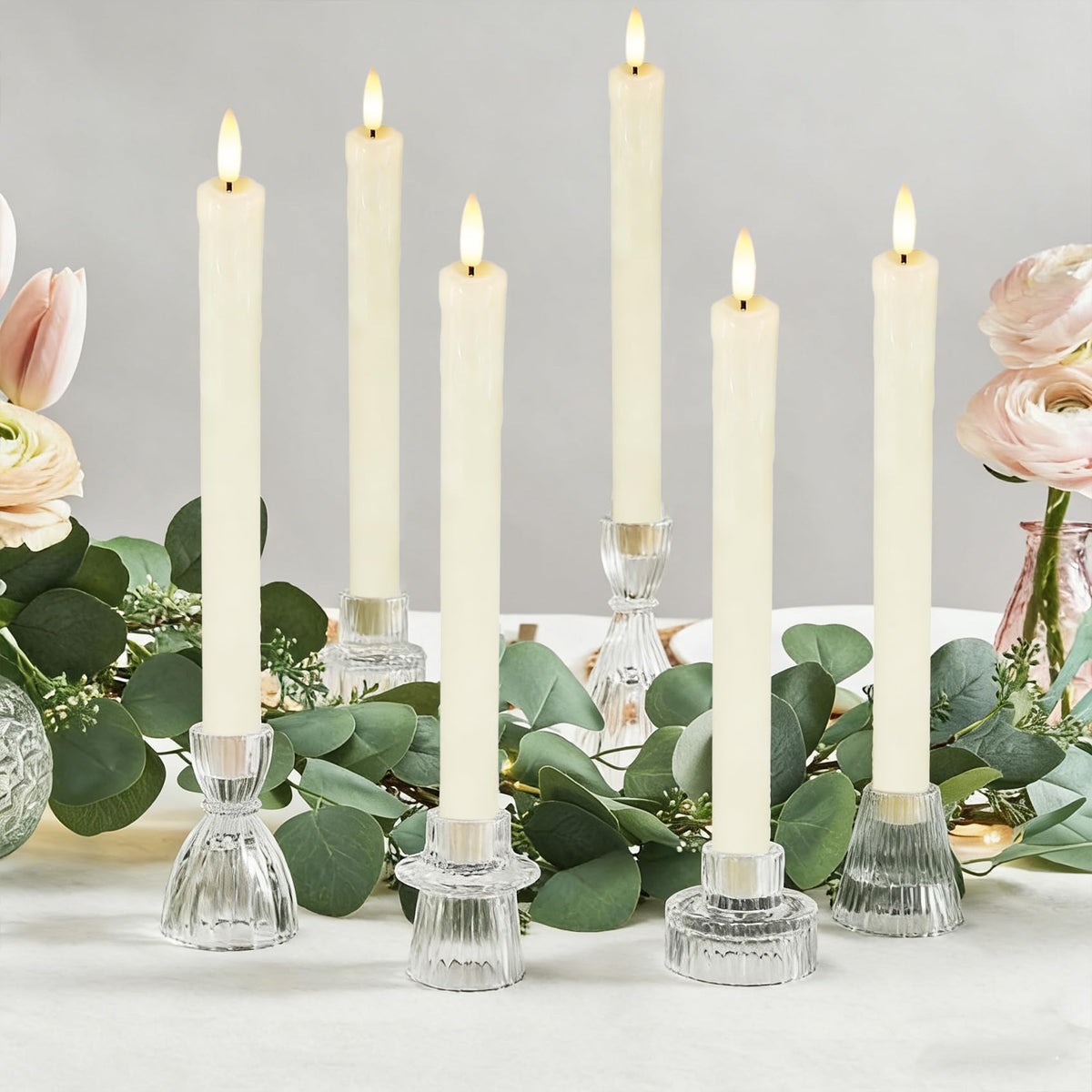 Lezonic Flameless Taper Candles with Remote Timer, Real Wax Battery Operated Flickering LED Fake Candles for Dining Table Centerpiece Wedding Christmas Mantel Decor, 0.8 x 9.5 inch