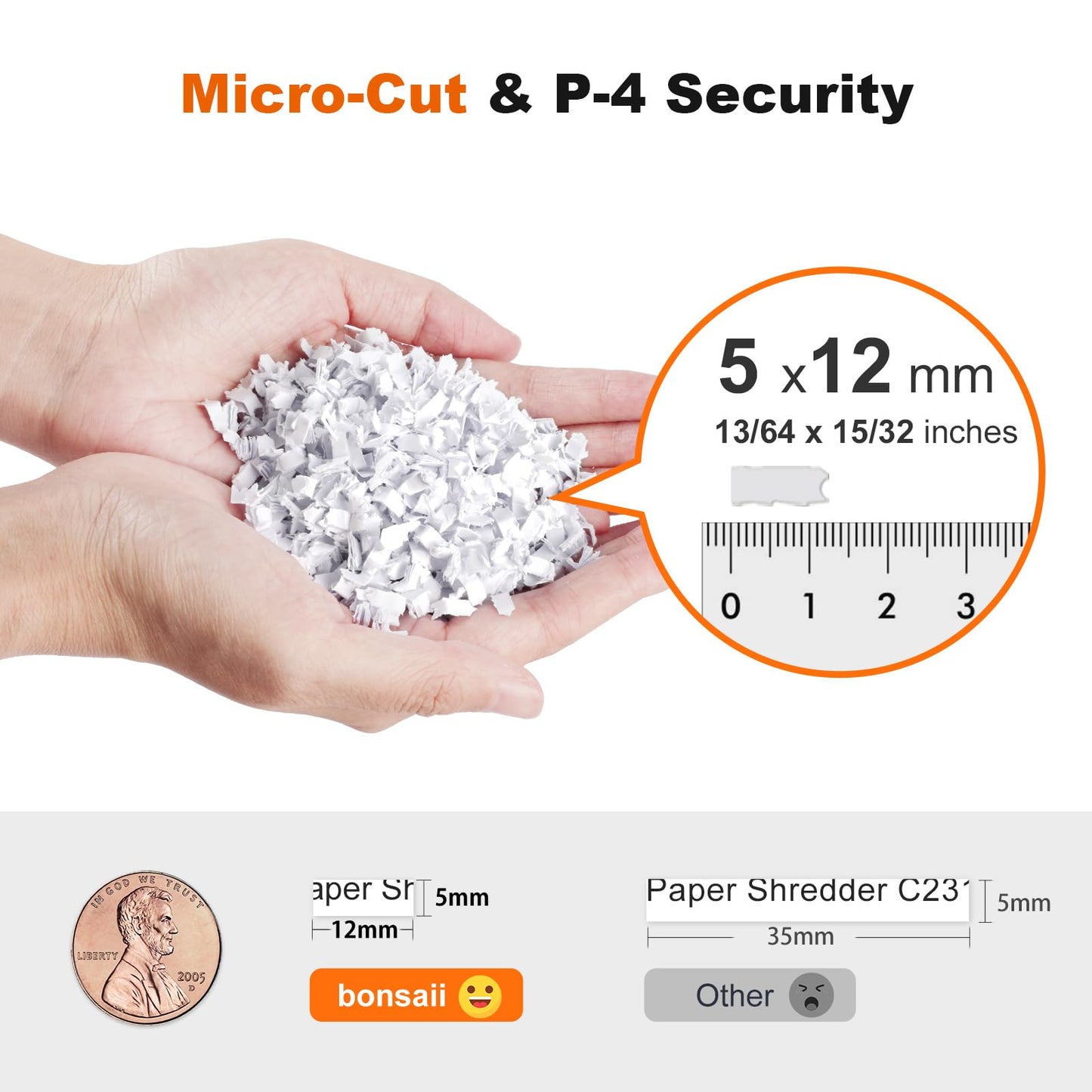 Bonsaii 12-Sheet Micro-Cut Paper Shredders for Home Office, Heavy Duty Document Shredder with 5.5 Gallon Pullout Bin for CD/Credit Card/Staple, 30 Mins Continuous Run Time, P-4 High Security