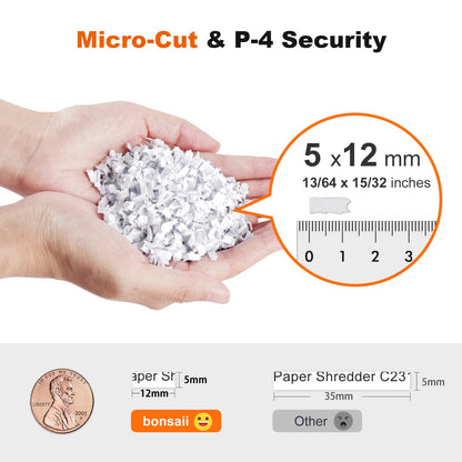 Bonsaii 12-Sheet Micro-Cut Paper Shredders for Home Office, Heavy Duty Document Shredder with 5.5 Gallon Pullout Bin for CD/Credit Card/Staple, 30 Mins Continuous Run Time, P-4 High Security