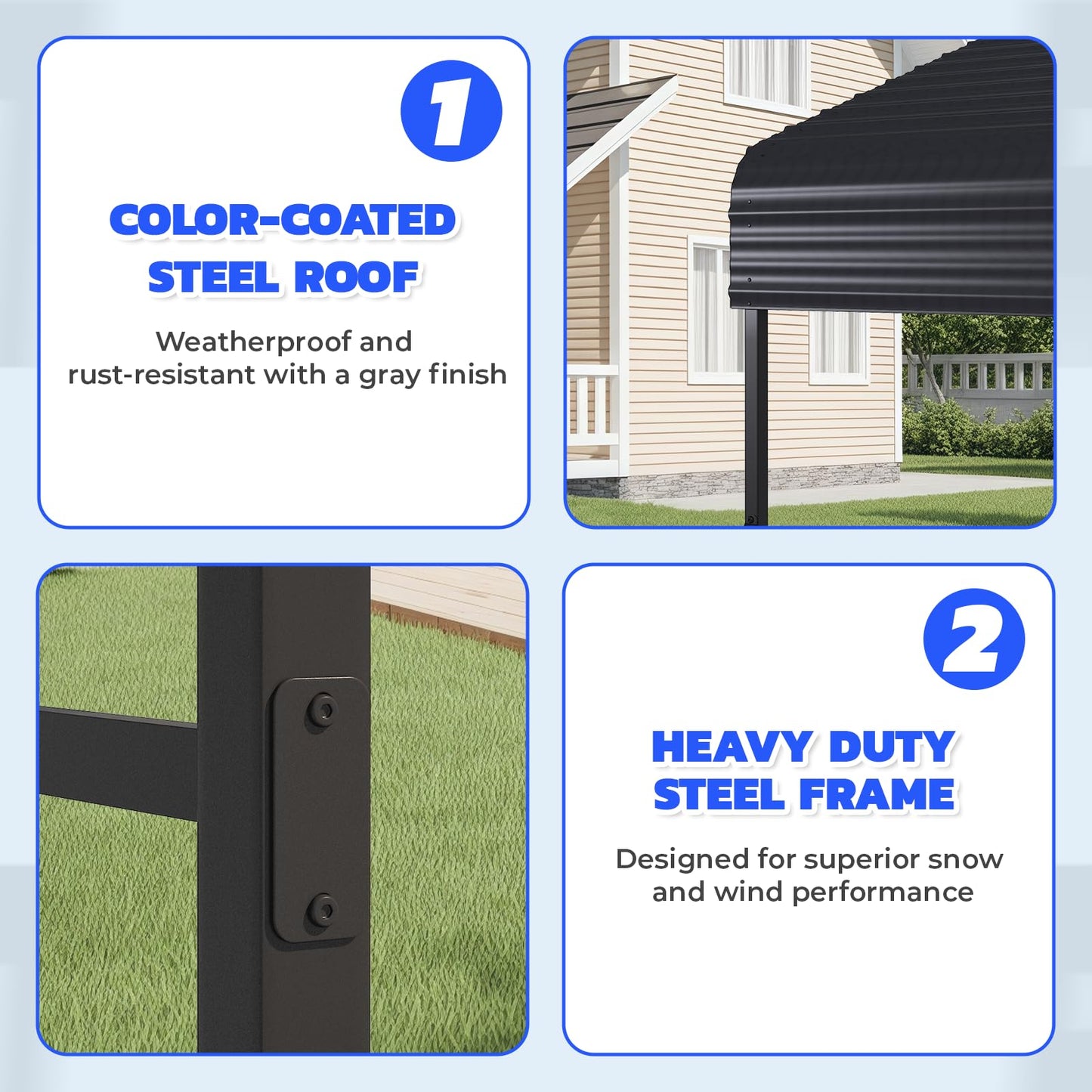 EROMMY 12' x 20' Heavy Duty Metal Carport with Galvanized Steel Roof & Base for All-Weather Protection, Outdoor Carport Garage, Versatile for Car, Boat, Tractor, and Party Use, Dark Gray
