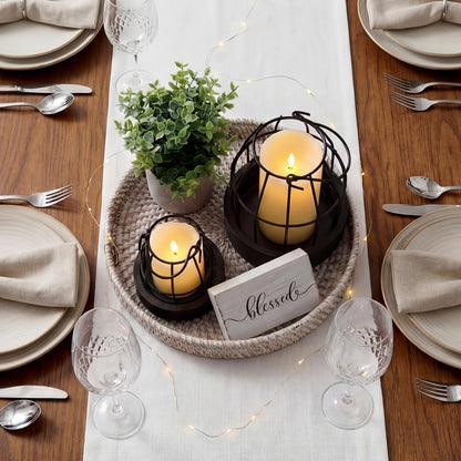 Mumufy Modern Rustic Farmhouse Candle Lantern Set of 5 (Candles are Not Included), Decorative Lanterns for Living Room Table Centerpieces Fireplace Mantle Modern Home Decor(Small,Black, Brown)