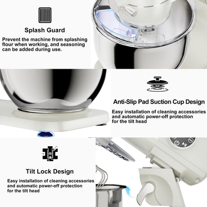 8.45 QT All Metal Stand Mixer,10 Speed Large Capacity Kitchen Mixer with Digital Timer & Tilt-Head, Electric Mixer with Whisk Dough Hook Mixing Beater for Baking,Cakes,Cookie,Bread,Salad (White)