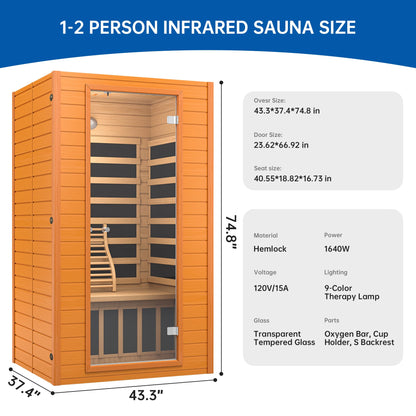 RESTISLAND Infrared Sauna for Home, Near Zero EMF Home Saunas for up to 2 Person, Indoor Dry Heat Sauna Room with Infrared Red Light Therapy, Bluetooth Speakers, Canadian Hemlock Wood