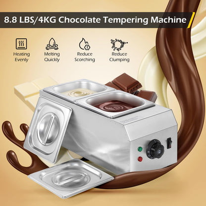 Dyna-Living Chocolate Melting Pot 2-Tanks Commercial Chocolate Tempering Machine Chocolate Tempering Pot 1000W Electric Chocolate Melter Pot Chocolate Warmer for Milk Coffee Cheese