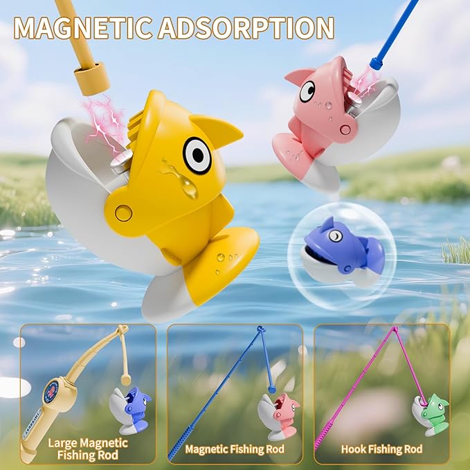 ORANGE OCEAN 70 PCS Magnetic Fishing Table Game for Kids Boys Toddlers Ages 3-5 4-6 Magnetic Fishing Toys with 360° Rotation &amp Sound Birthday Toys Gifts for 3 4 5 6 Year Old Boys Kids 1-8 Playe