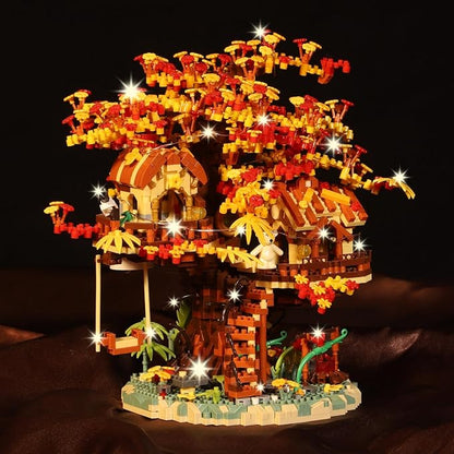 Cherry Blossom Bonsai Tree House Building Blocks Set with Acrylic Display Box Plants Flowers Treehouse Architecture Micro Mini Block Kits Gift for Adults（2725 Pieces