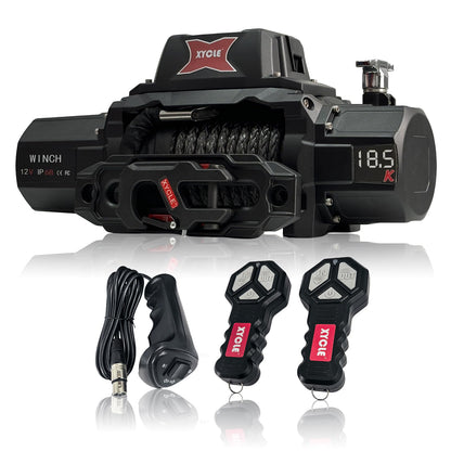 XYCLE18500lbs12V Electric Winch IP68waterproofOff-Road Vehicle Rescue winchs with2wireless Remote Controls and Synthetic Rope Suitable for Towing SUVs,Loggers,Trucks,Trailers,Jeeps,4WD (Dark-Gray)