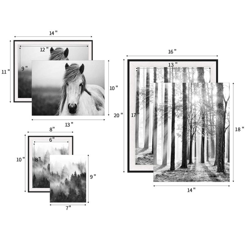Forest Sunrise Pictures Framed Prints - Peaceful Landscape Scene and Elegant White Horse Wall Art Sets for Living Room, Bedroom, Office, Bathroom 3 Panels