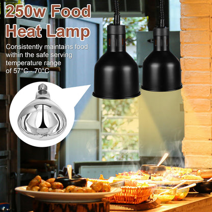 Nuanchu 2 Pack Food Heat Lamps 110v 250w Food Warmer Light Retractable Hanging Heat Lamp for Buffet Restaurant Catering Kitchen Dia 17.5cm Shade Black