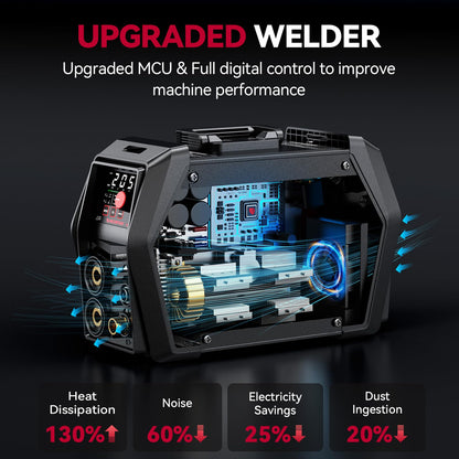 ARCCAPTAIN iControl TIG 205 Pro, 5 In 1 Cold Spot Stick/TIG Welder, 120V/240V Welding Machine with Large LED Display, 2T/4T, Hot start, Arc Force and Anti-stick