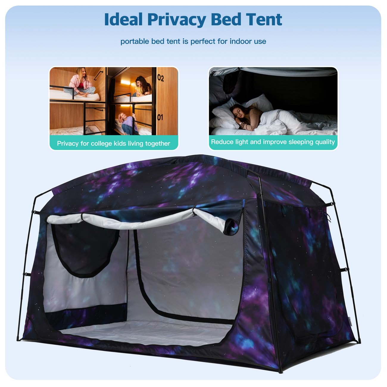 Bed Tent,Portable Privacy Sleeping Bed Canopy,Blackout 90% Drapes for Kids and Adult,Twin Size Indoor Space Tent with Breathable Large Mesh Windows