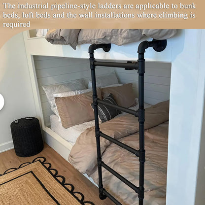 Wall Mounted Ladder 7 ft for Attic Loft Bunk Bed Window Iron Metal Pipe Frame Outdoor Climbing Escape Industrial Heavy-Duty Wrought Wallmounted