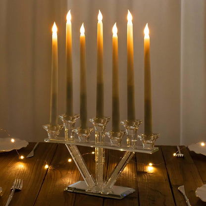 Efavormart 12" Crystal Glass Candelabra with Crystal Filler, 7-Branch Taper Candle Stick Holder Stand with Mirror Rectangular Base