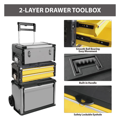 BIG RED Stackable Portable Metal Tool box Organizer with Wheels and 2 Drawers, Rolling Upright Trolley Tool Chest for Garage or Workshop,Yellow,ATRJF-C305ABDYR
