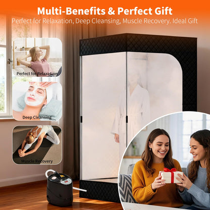Dikutar Sauna Box - Portable Sauna for Home with Upgraded 3L 1500W Steamer, Folding Chair and Non-Slip Mat for Relaxation Spa, 5-Layer Waterproof and Insulated Steam Tent, 3x3x6ft, Larger (Black)