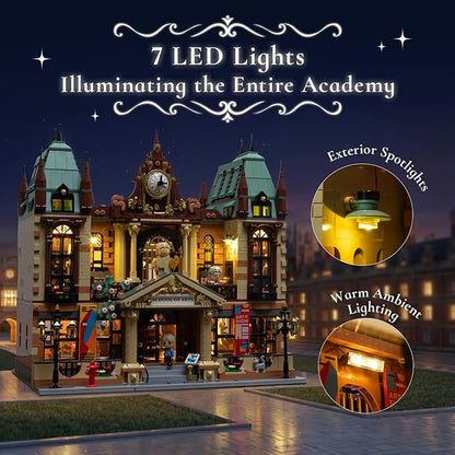 PANTASY Art School Building Set with Lights European Style Modular Street Architecture 3-Level Detailed Interior LED Lighting System Collectible Display Building for Adults