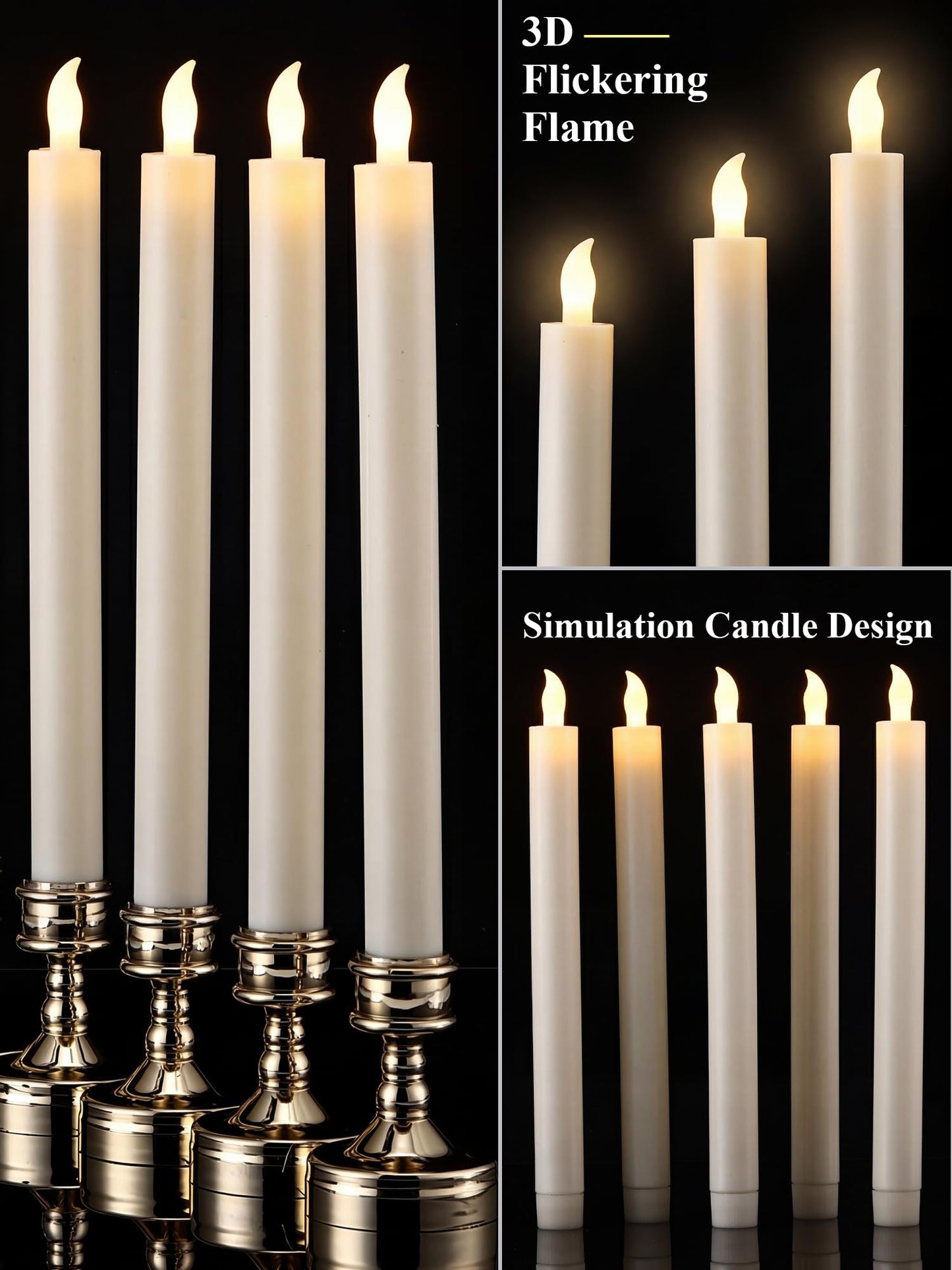 Funtery 48 Pcs Flameless LED Taper Candles Battery Operated Candles Bulk Realistic LED Candlesticks Flickering for Wedding Church Graduation Party Home Decor(Ivory,Modern Style)