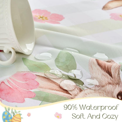 Romanstile Spring Easter Rectangle Tablecloth 60 x 84 Inch, Bunny & Eggs Buffalo Check Plaid Table Cloth Waterproof Fabric Table Cover for Dinner Picnic Indoor Outdoor, Gradient