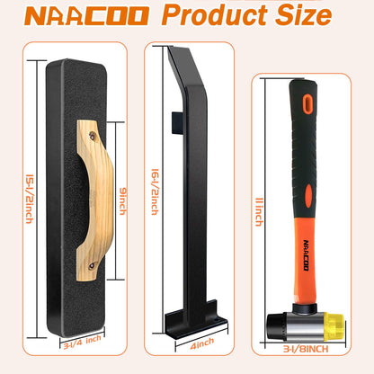 NAACOO Laminate/Vinyl Flooring Tools, Heavy Tapping Block - Knock 1-2 Times, Heavy Pull Bar, 20pc Upgrade Flooring Spacers, Rubber Mallet - Professional 6 in 1 Floor Installation Kit.
