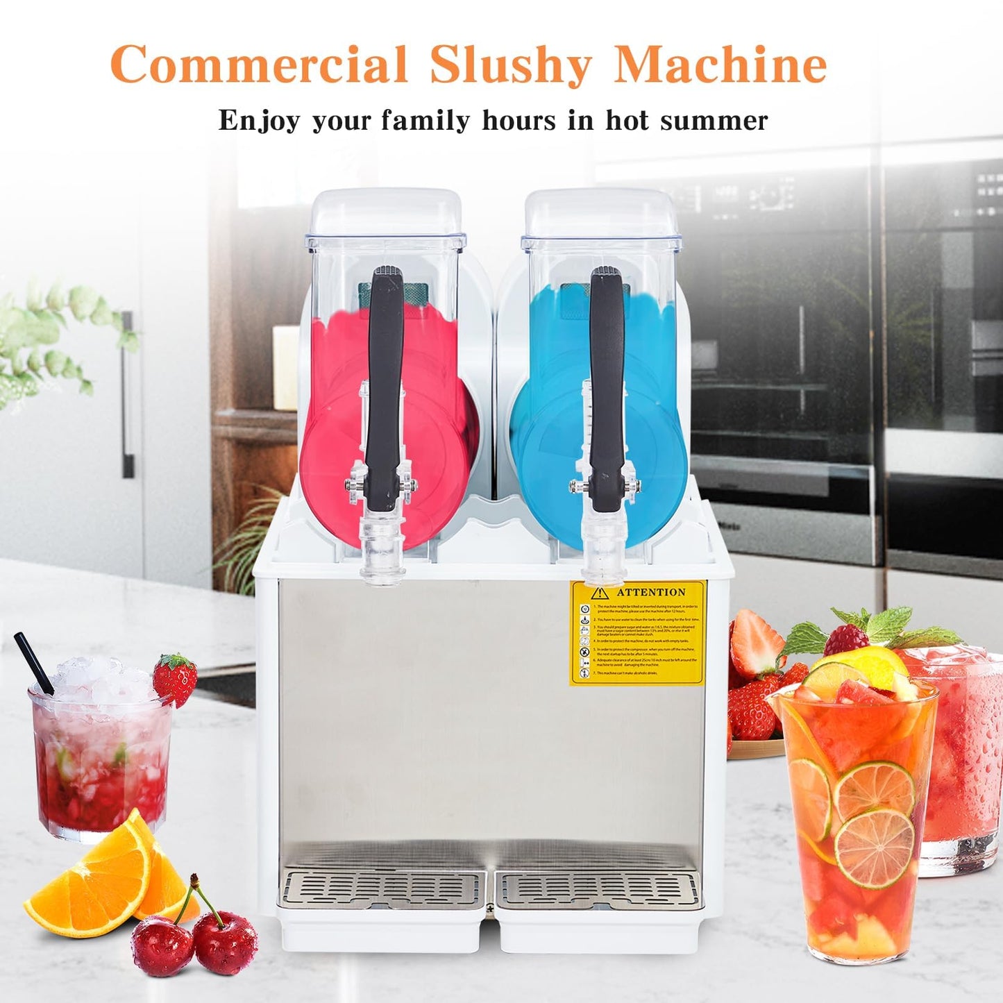 Commercial Slushy Machine, 4Lx2 Double Tank Margarita Machine, Stainless Steel High-Speed Self-Cleaning Frozen Drink Slushie Machine for Bars Restaurants Cafe Home Use