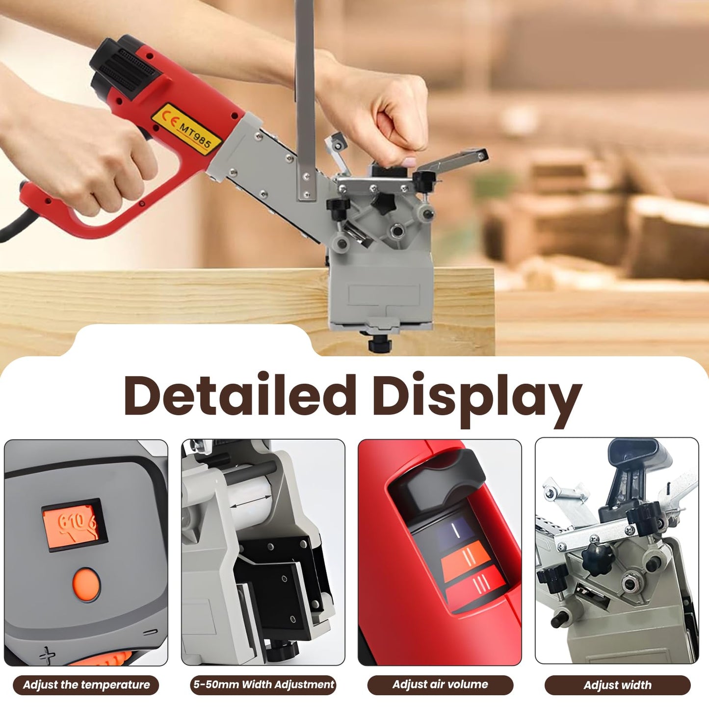 Professional Edge Banding Machine, 110V Portable Woodworking Tool, 2000W, Red, with Temperature Control, for Straight and Curved Edges