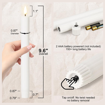 Girimax White Ribbed Fluted Flameless Taper Candles with Remote, Flickering Battery LED Wax Candlesticks Wedding Home Decor Set of 4