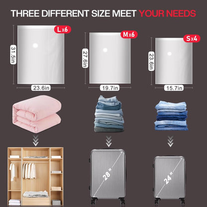 Vacbird 16 Pack Travel Vacuum Storage Bags with High Pressure Electric Pump - Vacuum Seal Compression Bags for Clothing, Luggage & Suitcase Space Saving