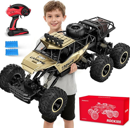 Remote Control Monster Truck RC Cars Rock Crawler RC Truck with 2 Rechargeable Batteries Metal Exterior &amp LED Lights Large Boy Toys for Ages 4-7 8-12 &amp Adults Great Gift