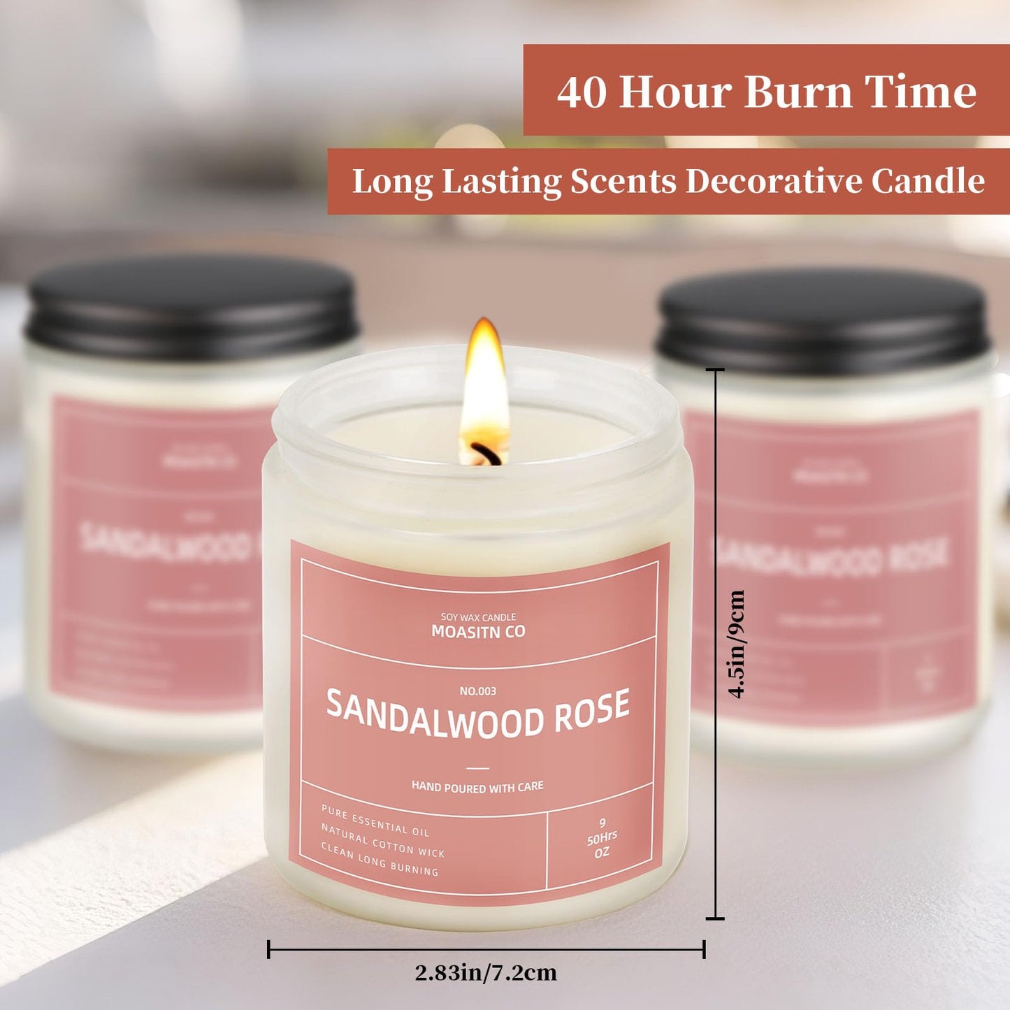 Sandalwood Rose Candle for Home Scented| Natural Soy Non Toxic Candles| Long Clean Burning Aromatheraphy Jar Candel| Women,Men Gift for Autumn,Winter, Halloween,Thanksgiving,Relaxing| 9oz