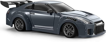 ACAMMZAR Mini RC Drift Car with Gyro 1:43 4WD Full Proportional RC Cars 18KM/H High Speed Remote Control Car with Lights Extra Racing Tires Vehicle for Adults Kids Boys Light Gray