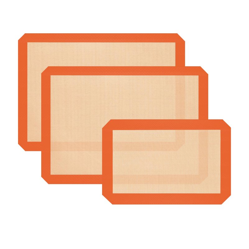 Silicone Baking Mat, Baking Sheets Non Stick, Silicone Mats for Baking, 3 Pcs Baking Supplies for Cookies, Bread & Pastry, Heat-Resistant & Reusable, Orange