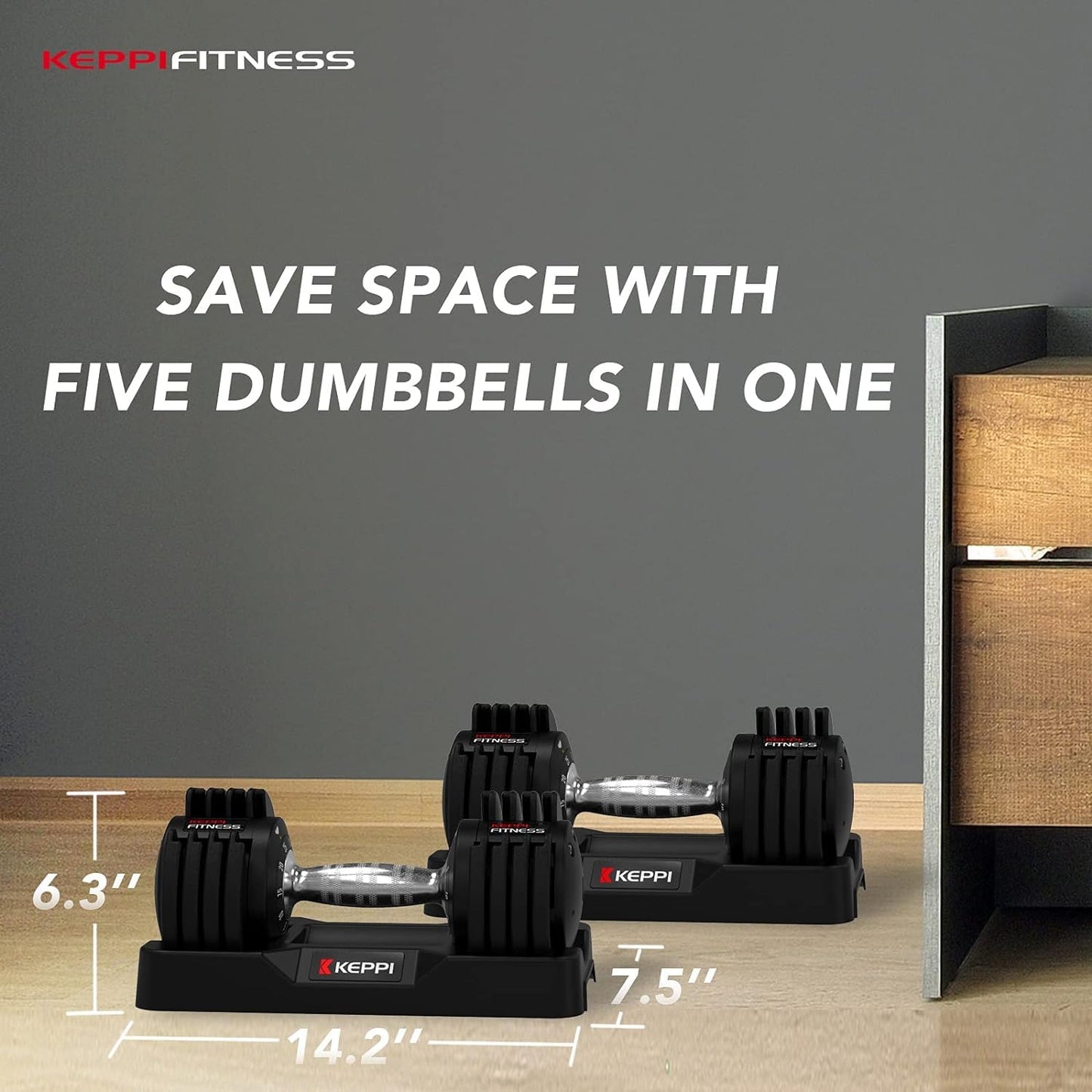 Keppi Adjustable Dumbbells Set, 25lb Pair Dumbbells with Anti-Slip Metal Handle for Exercise & Fitness Fast Adjust Weight for Full Body Workout Fitness