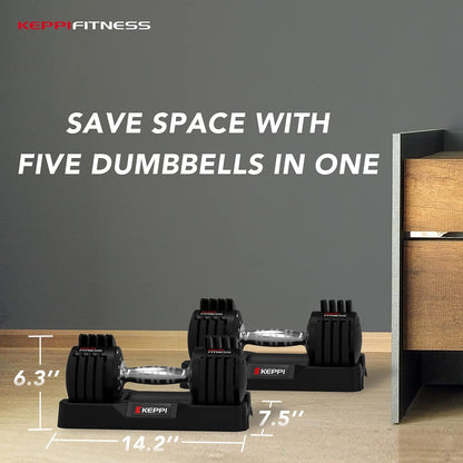 Keppi Adjustable Dumbbells Set, 25lb Pair Dumbbells with Anti-Slip Metal Handle for Exercise & Fitness Fast Adjust Weight for Full Body Workout Fitness