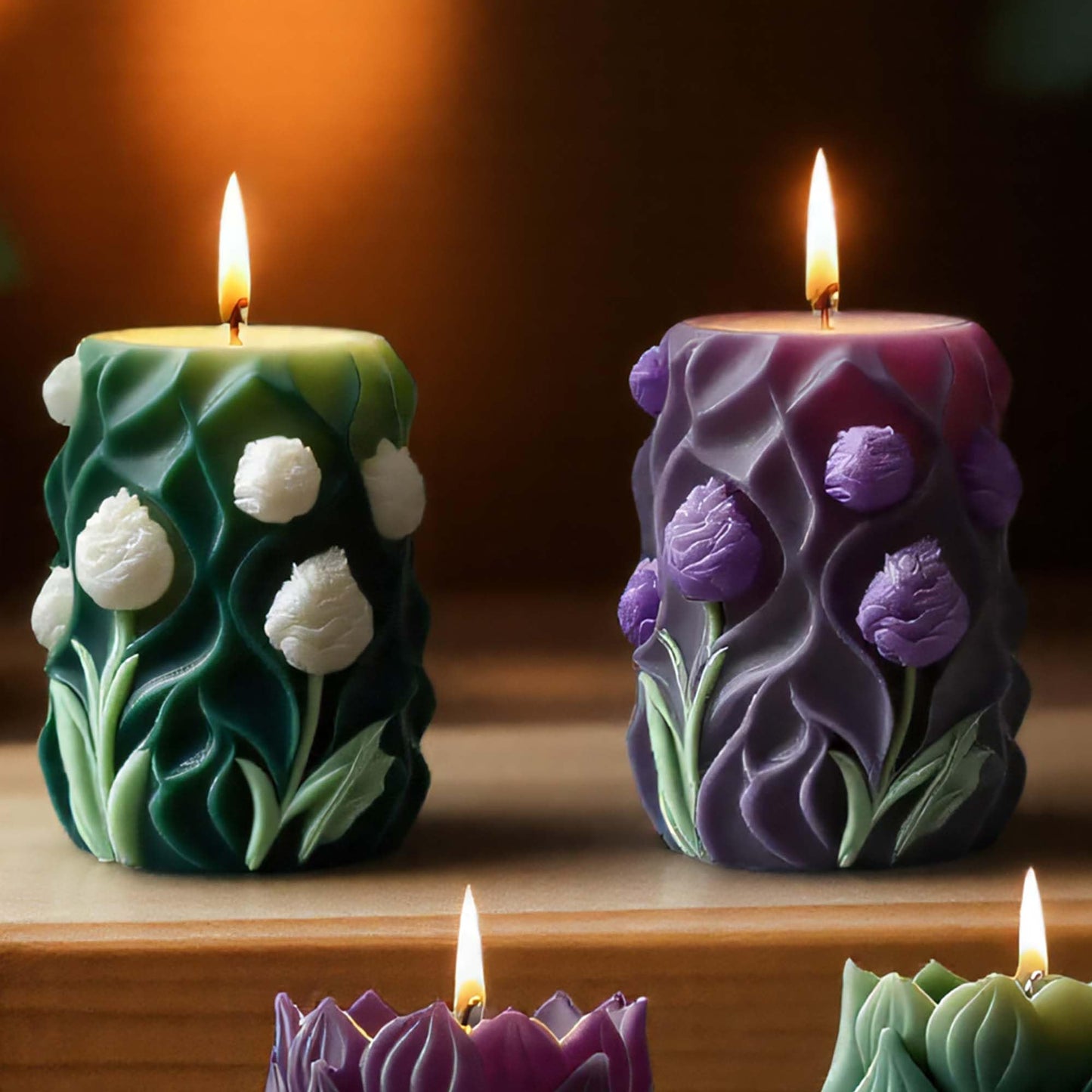 Tulip Flower Succulent Leaves Cylinder Molds Silicone Wave Spiral Candle Mold - Silicone Resin Casting Molds for Candle & Resin & Soap Craft Supplies