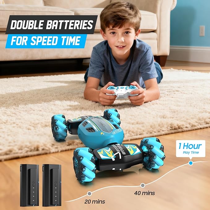 Gesture Sensing RC Stunt Car for Boys 8-12 - Gifts Toy for Kids4WD Remote Control 360° RotatingTransform Hand ControlledBirthday Presents for Boy Age 8 9 10 11 12(Sky Blue)