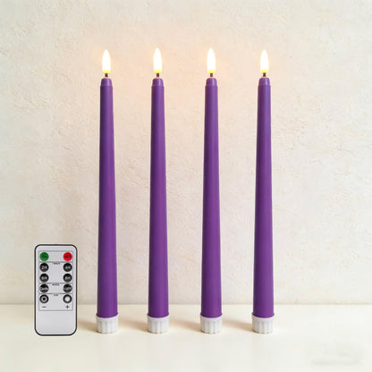 Ni-JASW Purple Flameless Taper Candles with Remote, Battery Powered LED Candlesticks Flickering Home Decor Set of 4