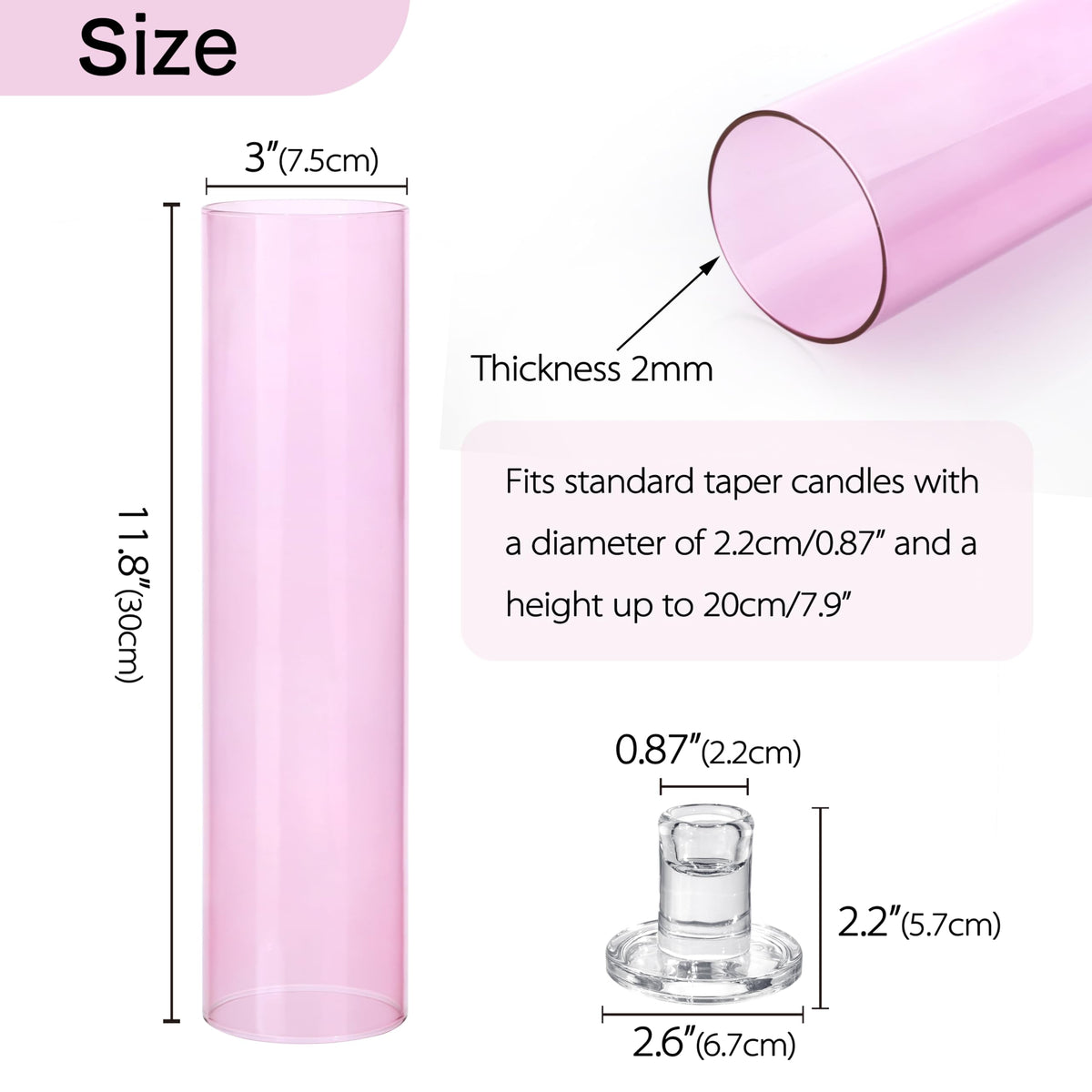 Vixdonos Glass Hurricane Candle Holder Set of 3 Modern Candlestick Holders Long Taper Candle Stand with 11.8 inch Tall Cylinder Windproof Cover for Wedding Party Table Centerpiece Outdoor