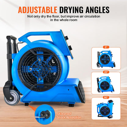 VEVOR Air Mover, 1 HP 4000 CFM Carpet Dryer for Cooling and Ventilating, Portable Floor Blower Fan with 3 Blowing Angles and Time Function, for Janitorial, Home, Commercial Use
