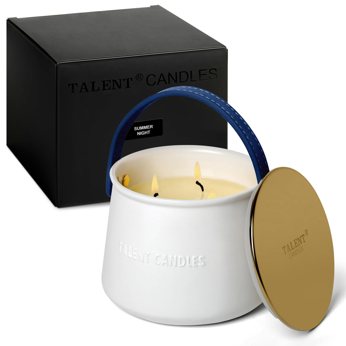Talent Candles Scented Candles Ceramics Cup Handheld 3 Wicks Natural Soy Wax Candles Gifts for Women & Men (Summer Night)
