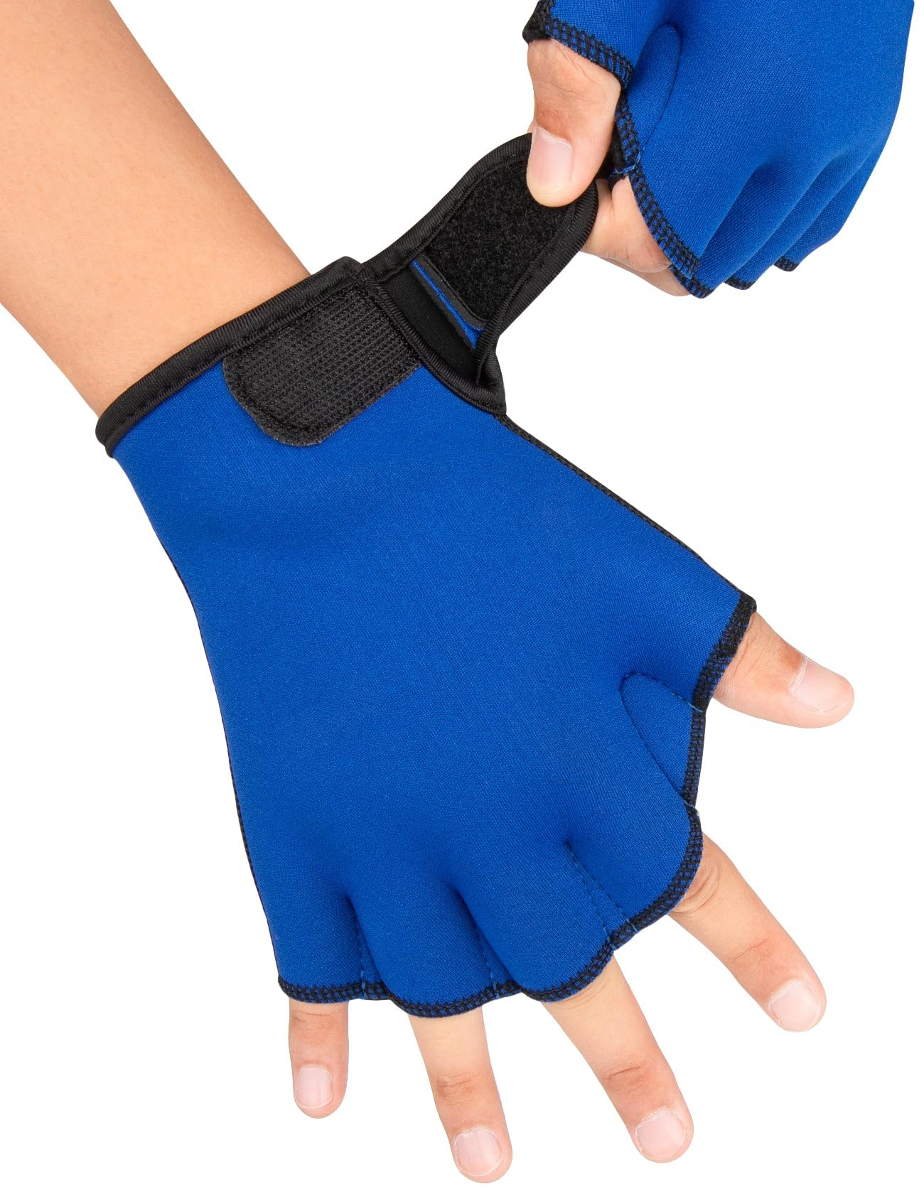 FitsT4 Sports Aqua Gloves Webbed Paddle Swim Gloves Fitness Water Aerobics and Swimming Resistance Training Gloves for Men Women Children Royal M