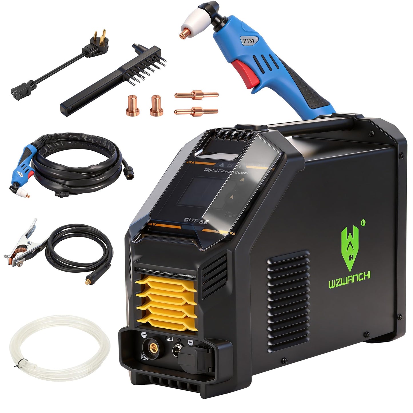 WZWANCHI 55A Plasma Cutter, 【45° Digital LED Display】Pilot ARC HIgh Frequency Plasma Ctting Machine With 2T/4T IGBT Post Gas, Max Cutting 3/5', Clean Cutting 1/2''