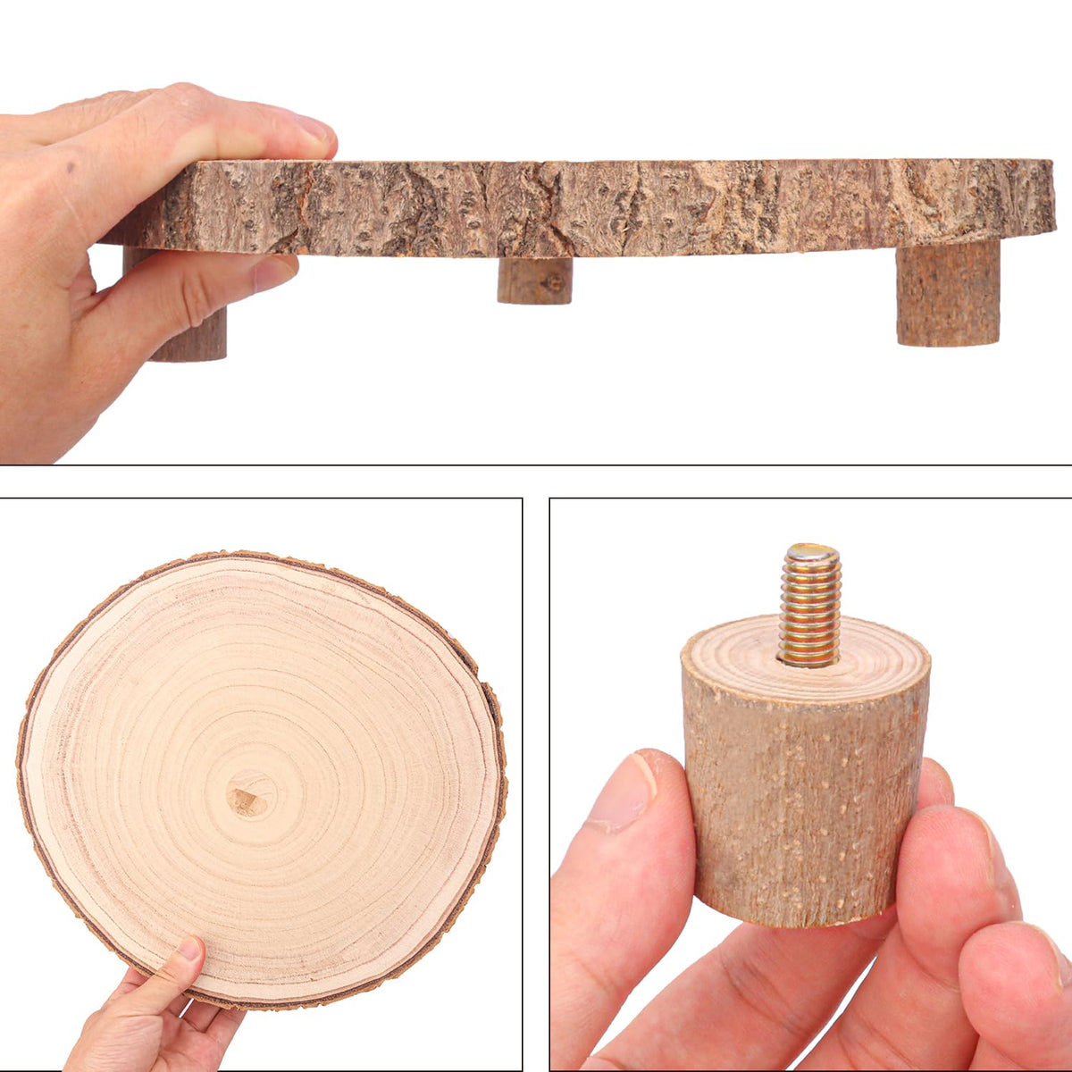 Geytetqi 4 PCS Wood Slice with Legs, 11-13 Inch Rustic Wood Cake Stand, Ideal for Weddings Table Centerpieces, Parties, Home Decorations and Special Events