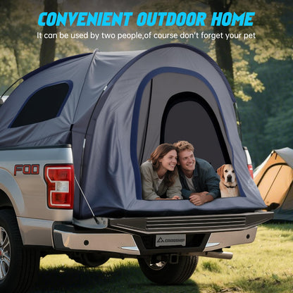 CROSSHIP 2-Person Truck Bed Tent with Awning, PU3000mm Waterproof Canopy with Insect-Prevention Mesh, Durable Anti-Tear Fabric, Easy Setup for Pickup Trucks (Fits 5.5–6ft Beds)