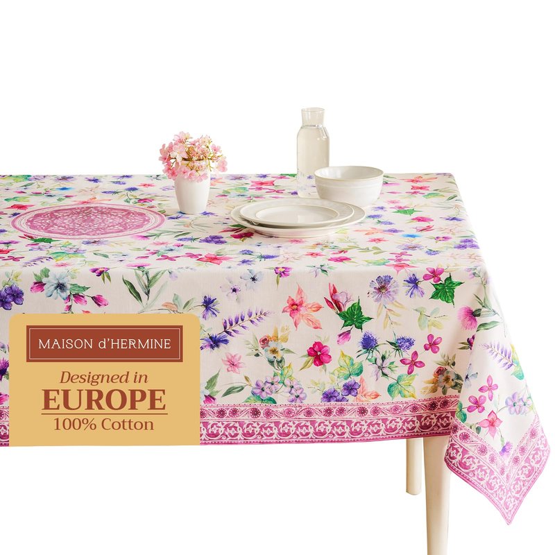 Maison d' Hermine Table Cloth Rectangle Table 100% Cotton 70 x 140 Inches Tablecloth Reusable Decorative for Dining Kitchen Room Farmhouse Home Gifts for Mothers Day Spring Summer - Chardon