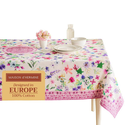 Maison d' Hermine Table Cloth Rectangle Table 100% Cotton 70 x 140 Inches Tablecloth Reusable Decorative for Dining Kitchen Room Farmhouse Home Gifts for Mothers Day Spring Summer - Chardon